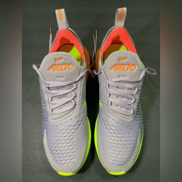 Nike Air Max 270 Men’s Gray Volt Orange Fluorescent Yellow Sneakers Size 9.5 - Picture 3 of 10